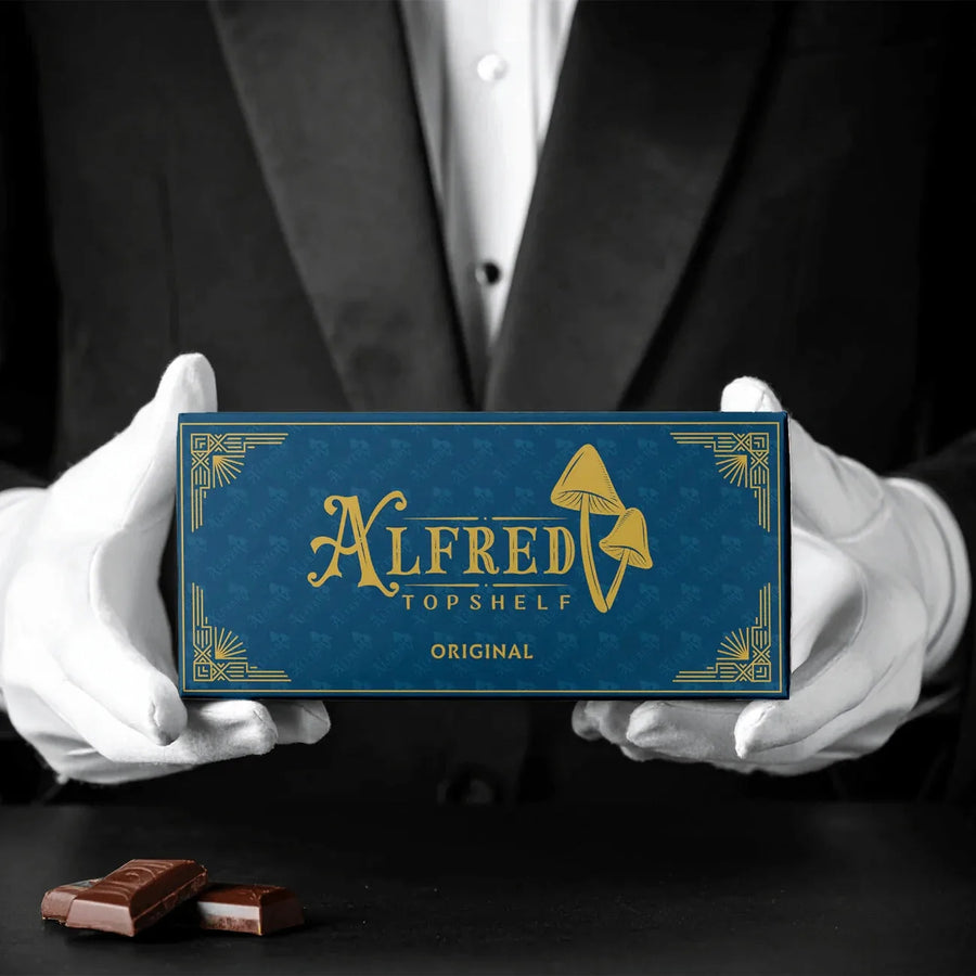 Alfred Topshelf Magic Mushroom Chocolate Bar, Original Milk flavor, 5 g blend, product photo