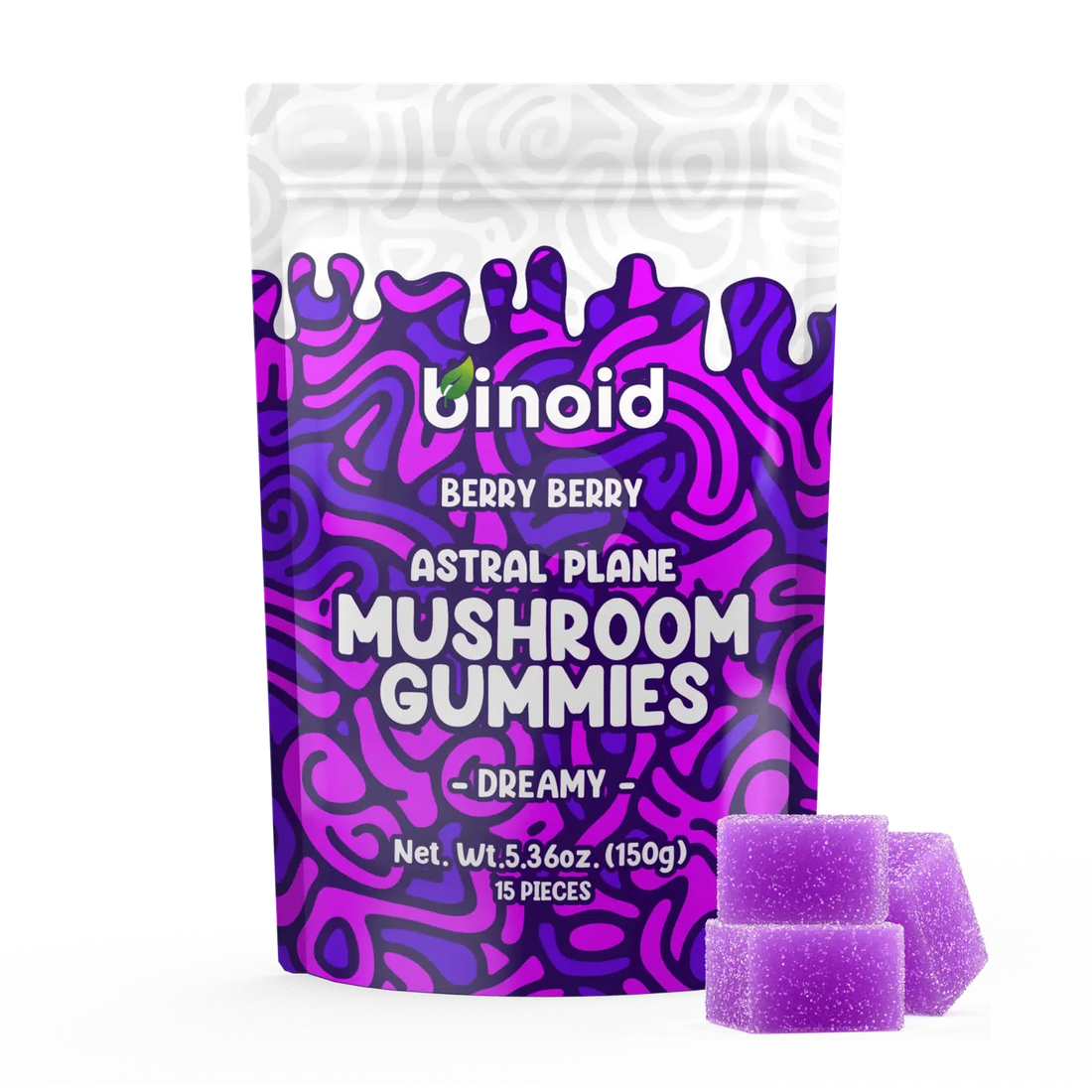 Binoid Astral Plane Mushroom Gummies, Berry Berry, 15 count pack front