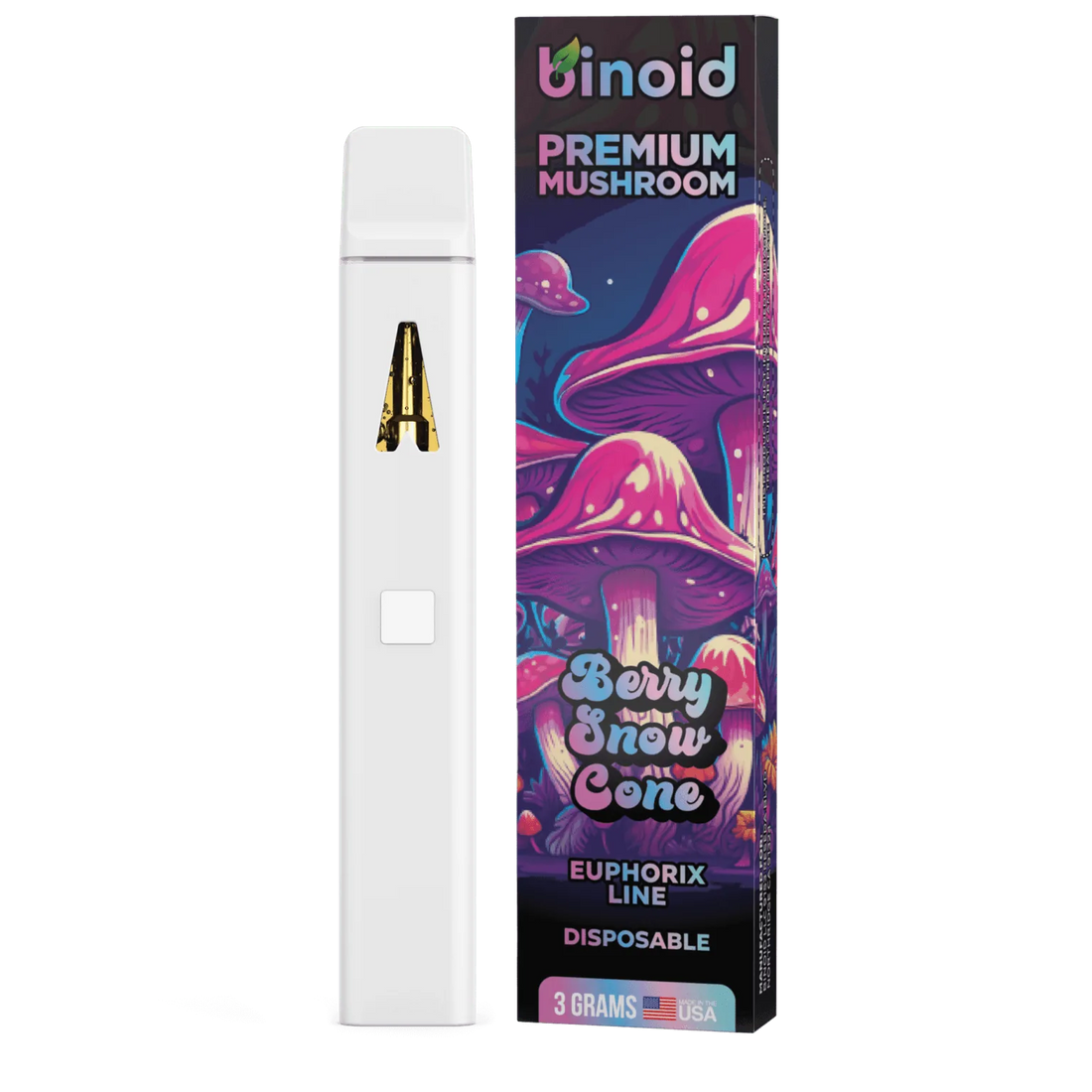 Binoid Mushroom and THC Blend 3 g disposable vape, Berry Snow Cone, product photo