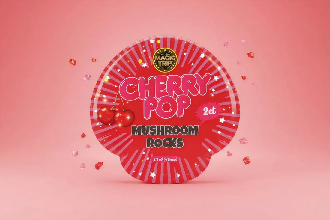 Magic Trip Mushroom Rocks, Cherry Pop, one pack of fizzy popping candy
