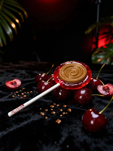 Alfred Topshelf LolliTrip mushroom lollipop, Cherry Drop flavor, product photo