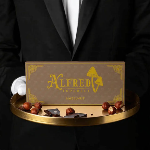 Alfred Topshelf Magic Mushroom Chocolate Bar, Hazelnut Escape flavor, 5 g blend, product photo