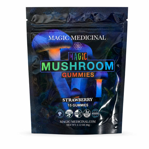 Magic Medicinal Magic Mushroom Gummies Strawberry, 15 ct resealable pouch, front of pack