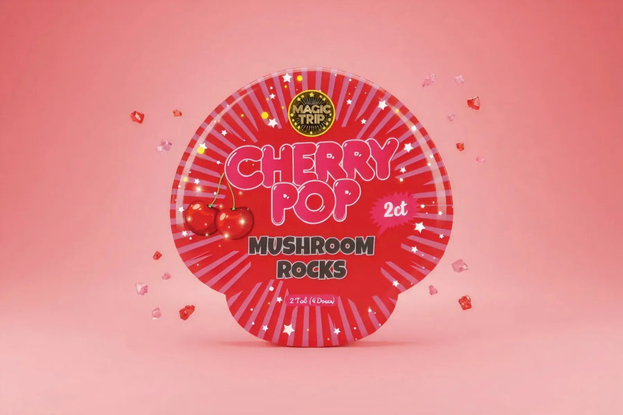 Magic Trip Mushroom Rocks, Cherry Pop, one pack of fizzy popping candy