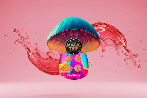 Magic Trip Mushroom Tabs, Raspberry, pack of four scored chocolate tabs