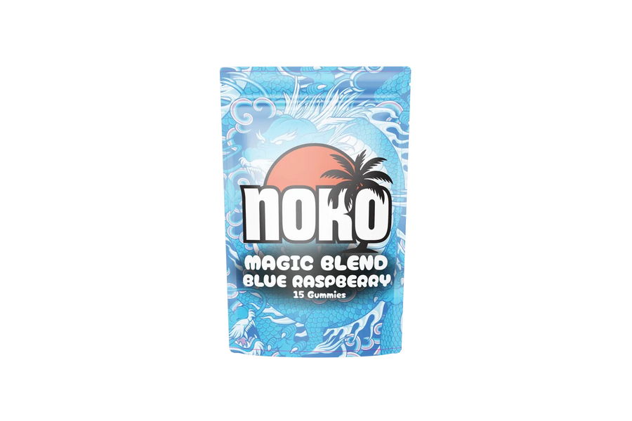 Noko Magic Mushroom Gummies Blue Raspberry, 15 ct pouch, front of pack