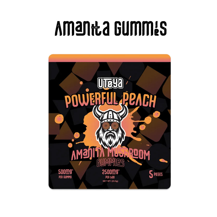 Utoya Muscimol Mushroom Gummies, Powerful Peach flavor, 5 count bag